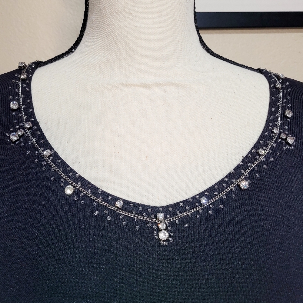 Dressbarn Elegant Black Embellished Top 3/4 sleeve